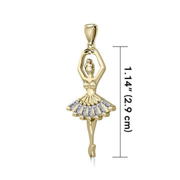 Ballerina Posing Solid Gold Pendant with Gem GPD5830 - Jewelry